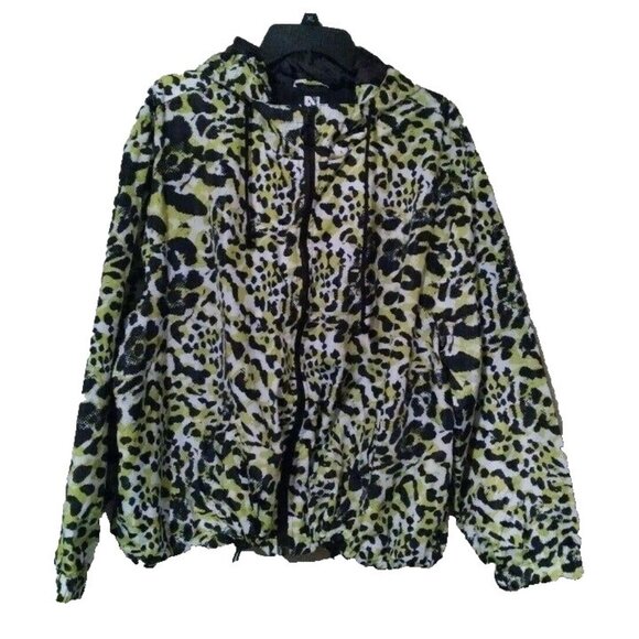 NWT New Look Sport Windbreaker Light Weight Jacket Leopard Green Black Plus 3XL - Picture 1 of 3